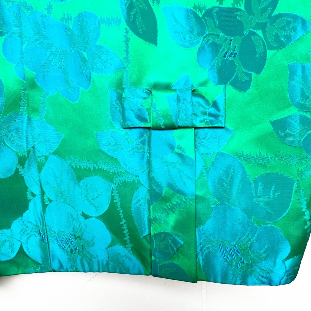 Vintage Floral Damask Green Blue 3/4 Sleeve Cropped Jacket Women’s Size XL - Picture 3 of 12